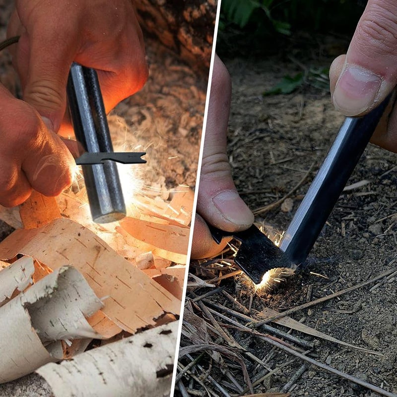 BCHARYA Fire Starter Survival Tool, Ferro Rod Kit with Leather Neck Lanyard and Multi-Tool Striker, Flint and Steel Survival Igniter with Tinder Rope and Tab for Camping, Hiking and Emergency - Image 4